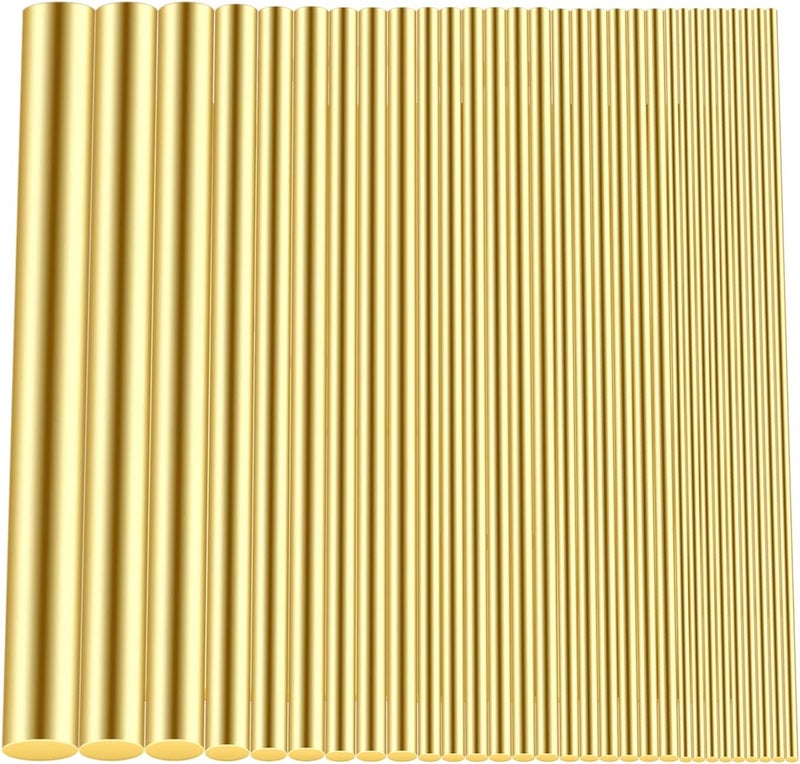 DYWISHKEY 1/2" 3/8" 5/16" 1/4" 3/16" 5/32" 1/8" 3/32" 1/16" Brass Rods Assortment Kit for DIY Craft Making, Handle Pin (30 Pieces) - Image 1